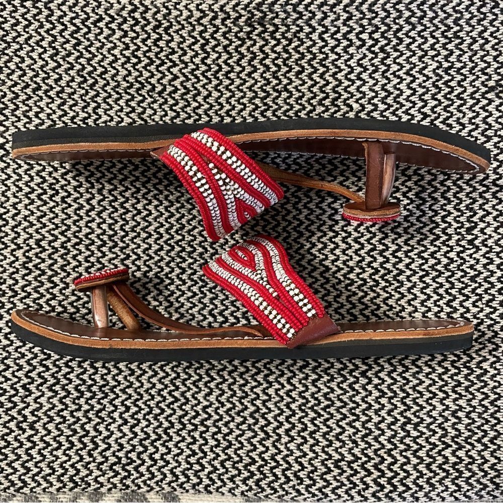Boho Rafiki Red Beaded Sandals Sz-40/9 - Picture 5 of 8